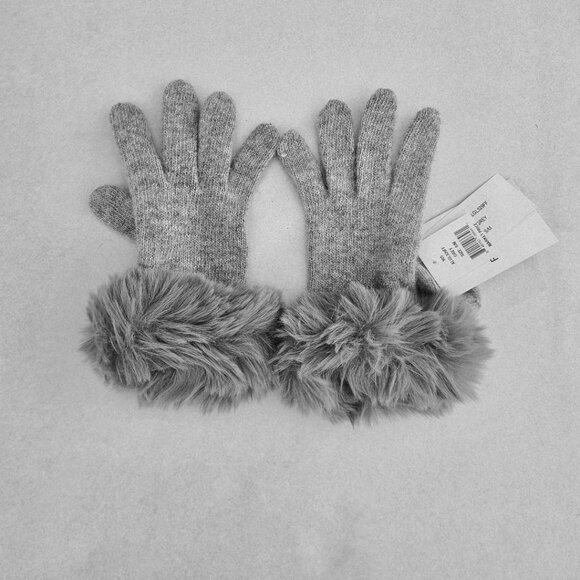 Adrienne Landau Gray Faux Fur Trim Gloves| Soft Luxe Winter Style - Size S/M NWT - Picture 1 of 3